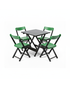 Kit 1 Mesa + 4 Cadeiras Dobrável Madeira e Plástico - Preta e Verde
