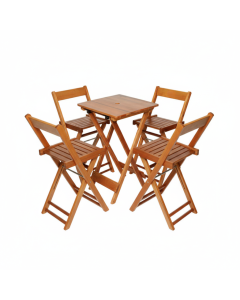 Kit 1 Mesa + 4 Cadeira Bistro Dobrável de Madeira - Madeira Natural