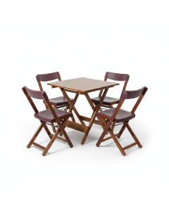 Kit 1 Mesa + 4 Cadeiras Dobr&aacute;vel Madeira e Pl&aacute;stico - Madeira e Vinho