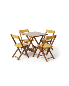 Kit 1 Mesa + 4 Cadeiras Dobr&aacute;vel Madeira e Pl&aacute;stico - Madeira e Amarela