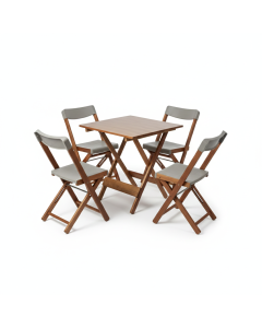 Kit 1 Mesa + 4 Cadeiras Dobr&aacute;vel Madeira e Pl&aacute;stico - Madeira e Cinza