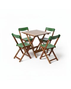 Kit 1 Mesa + 4 Cadeiras Dobr&aacute;vel Madeira e Pl&aacute;stico - Madeira e Verde