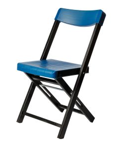 Cadeira Dobr&aacute;vel Premium de Madeira e Pl&aacute;stico  - Preta e Azul