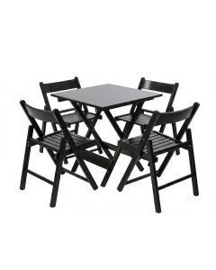 Kit 1 Mesa + 4 Cadeiras Dobr&aacute;vel Madeira - Preta